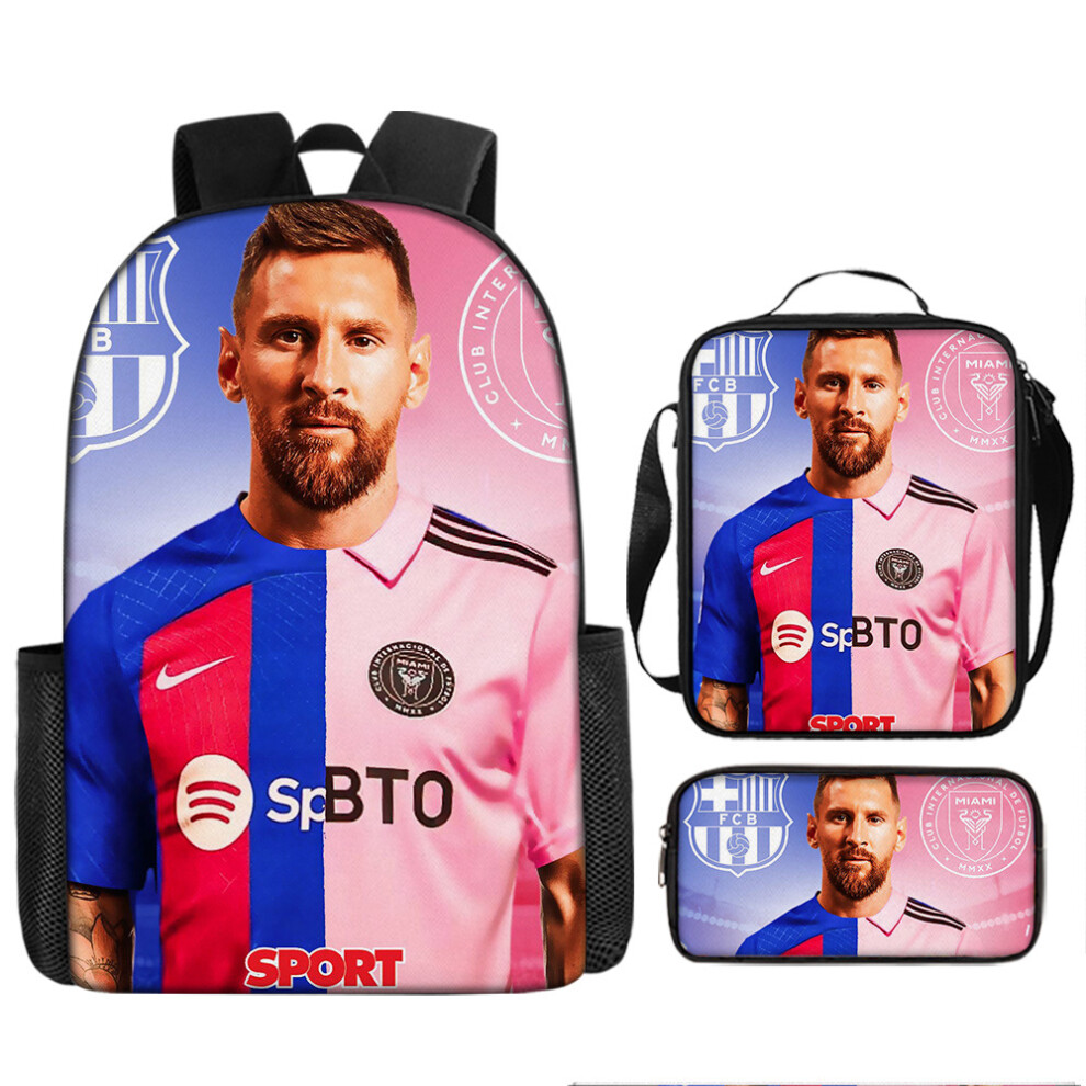 (Y, Three-piece backpack) New football schoolbag Messi three-piece backpack pencil bag shoulder bag set primary and secondary school schoolbag-image-OPC-PGMR79Y-NEW
