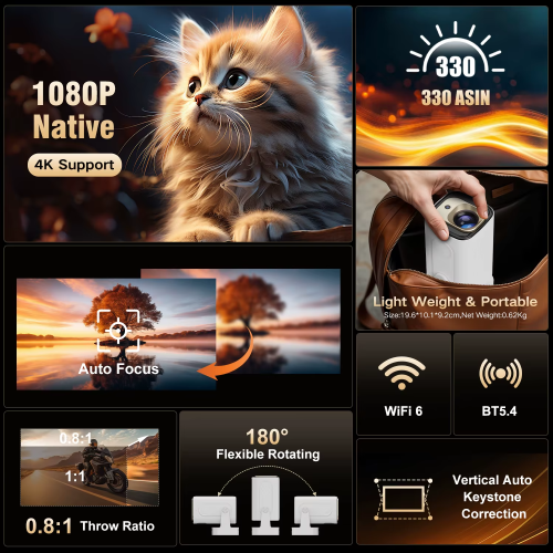 Magcubic HY310 4K Auto Focus Android 11 Mini Projector 330ANSI 5W 2