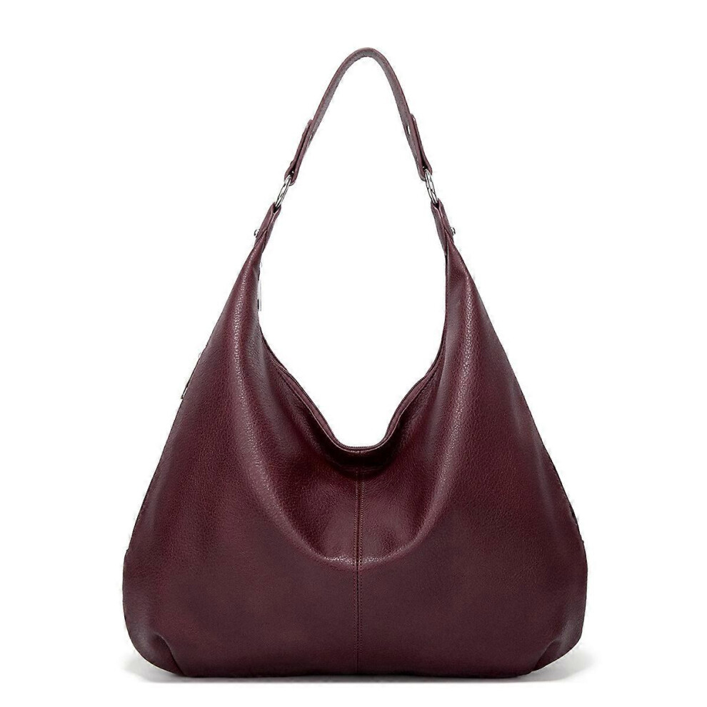 (Wine red) Bags For Women Soft Pu Leather Shoulder Bag Vintage Slouchy Handbag With Zipper
