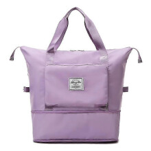 (Light Purple) Large Capacity Folding Travel Bag With Dry Wet Separation Pocket
