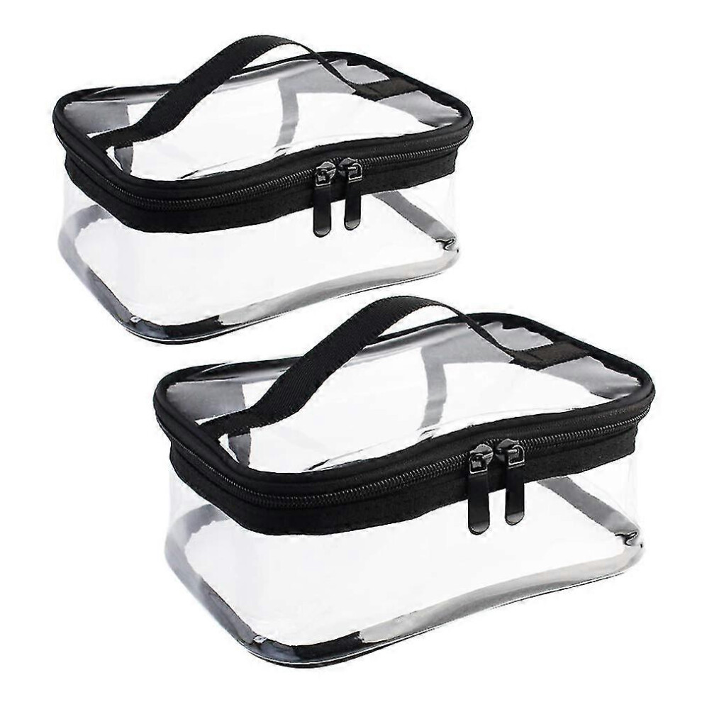 2 Pack Transparent Portable Makeup Bag with Zipper, Waterproof Travel Cosmetic Bag with Handle