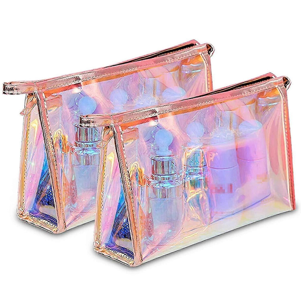 Holographic makeup bag, set of 2 iridescent cosmetic pouches, organisers for women, girls, teenagers, brides