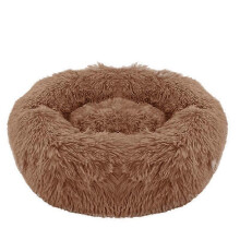 (50cm, Brown) Dog bed round cat bed fluffy donut, washable diameter: 40/50/60 cm (1) ultra soft plush pet bed for small, medium and large dogs, cats