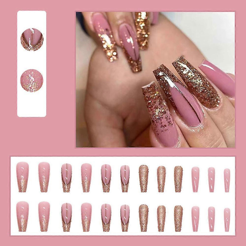 Pack of 24 glitter nails for sticking on, long, artificial nails