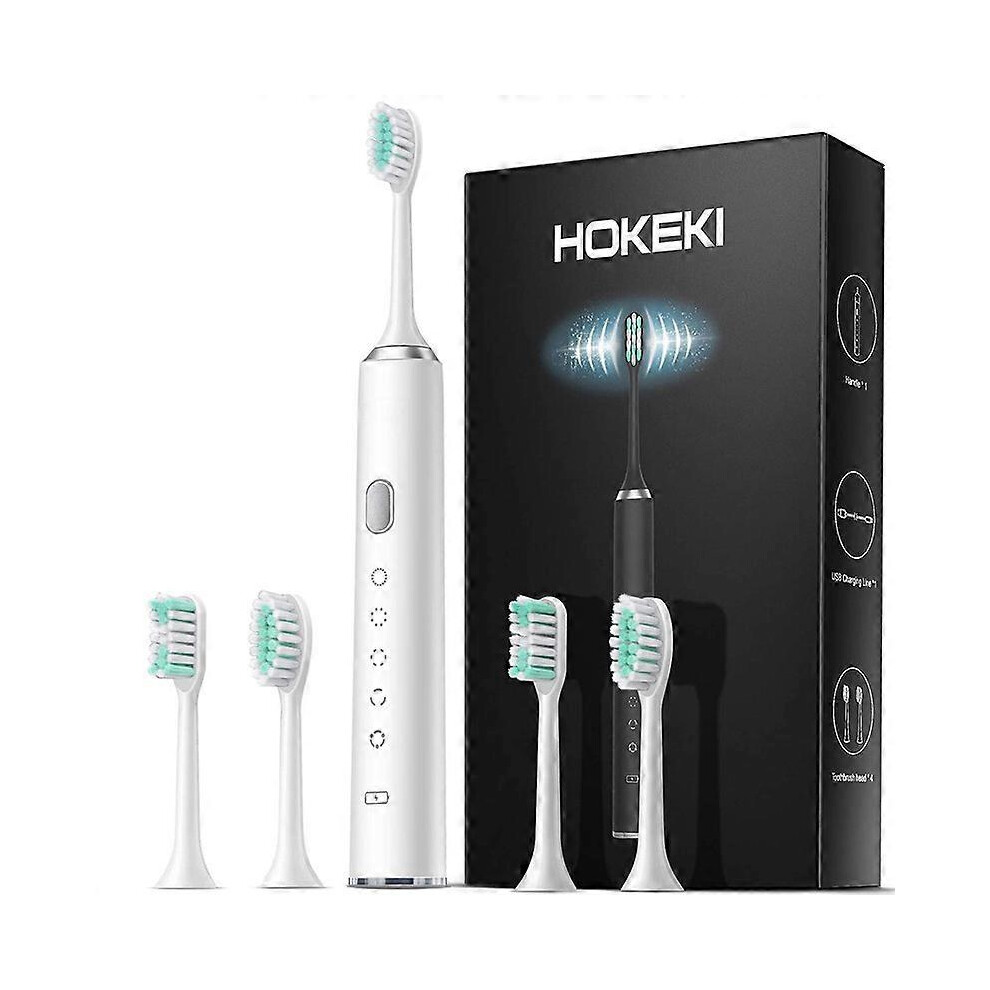 (White) Electric toothbrush sonic toothbrush with 4 brush heads. Multiple modes, easy to use