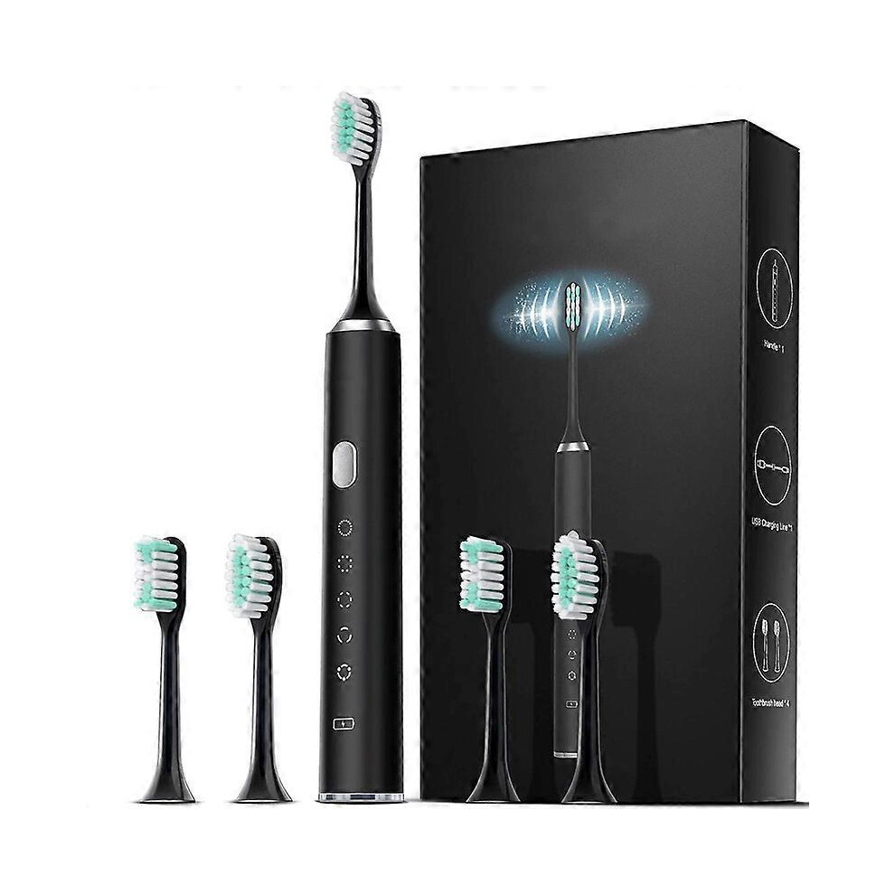(black) Electric toothbrush sonic toothbrush with 4 brush heads. Multiple modes, easy to use