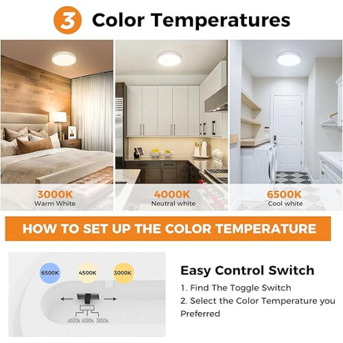 White Bathroom Light 3 Color Temperature, Waterproof 16CM-1Pack 1