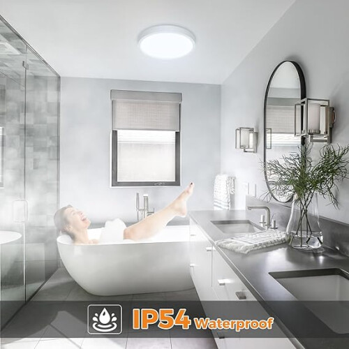 White Bathroom Light 3 Color Temperature, Waterproof 16CM-1Pack 2
