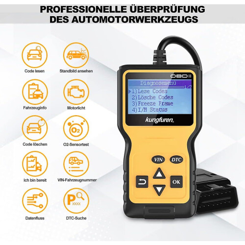 Obd2 Diagnostic Device Tools, Kungfuren Obdii Car Code Reader Automatic Diagnosis with Lcd Screen 2