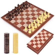 Chess Set and Draughts Board Games 2 in 1,Magnetic Chess Checkers Board Toys,Travel Folding Board and Chess Piece for Kids and Adult (24x24cm)
