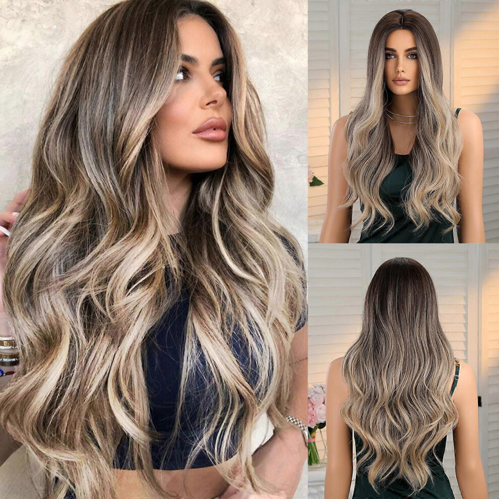 Unisex Brown Long Curly Women's Wigs, Gradient Wigs