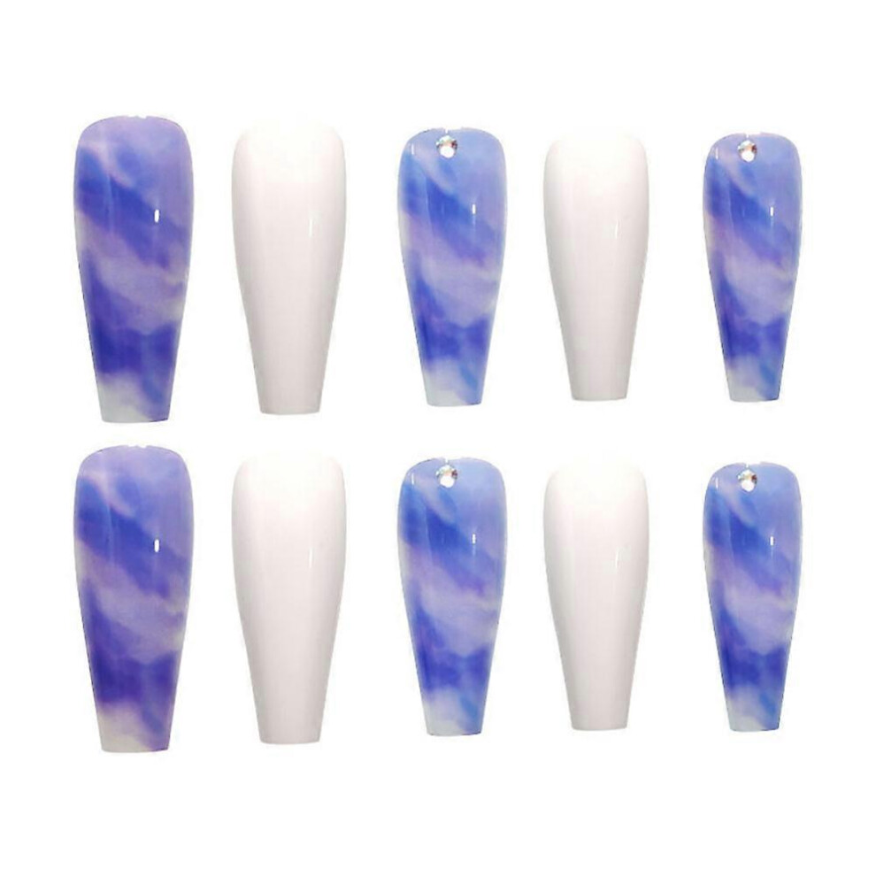 Fake Nails Long Press on Nails Purple White Halo Color