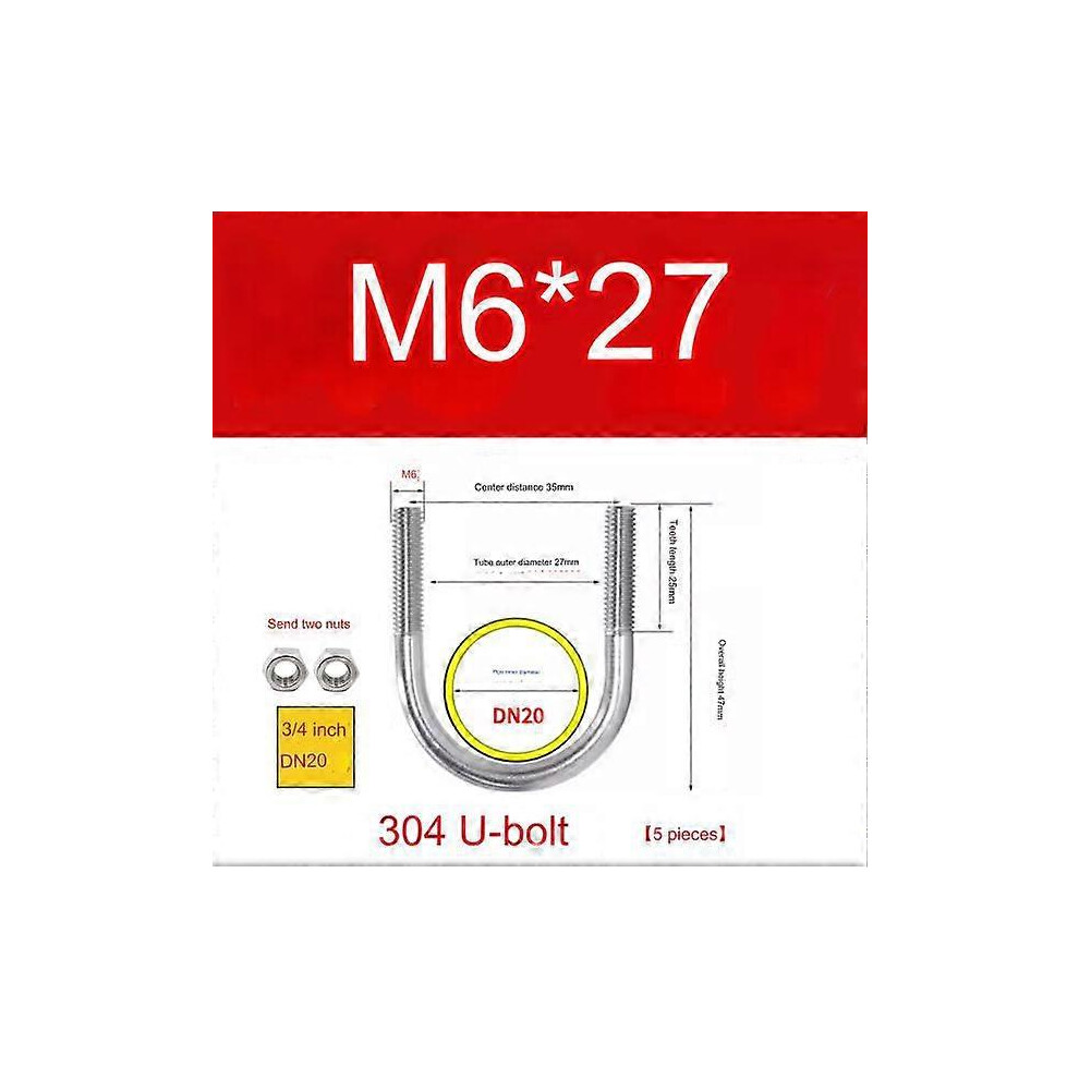 (M6 X 27Mm) Set Of 5 Bolt With Universal U-Shaped Bracket Round Zinc-Plated Steel Fixing Flange For Pipes Tube Clamping Collar Support Interior Exteri 5415817842784