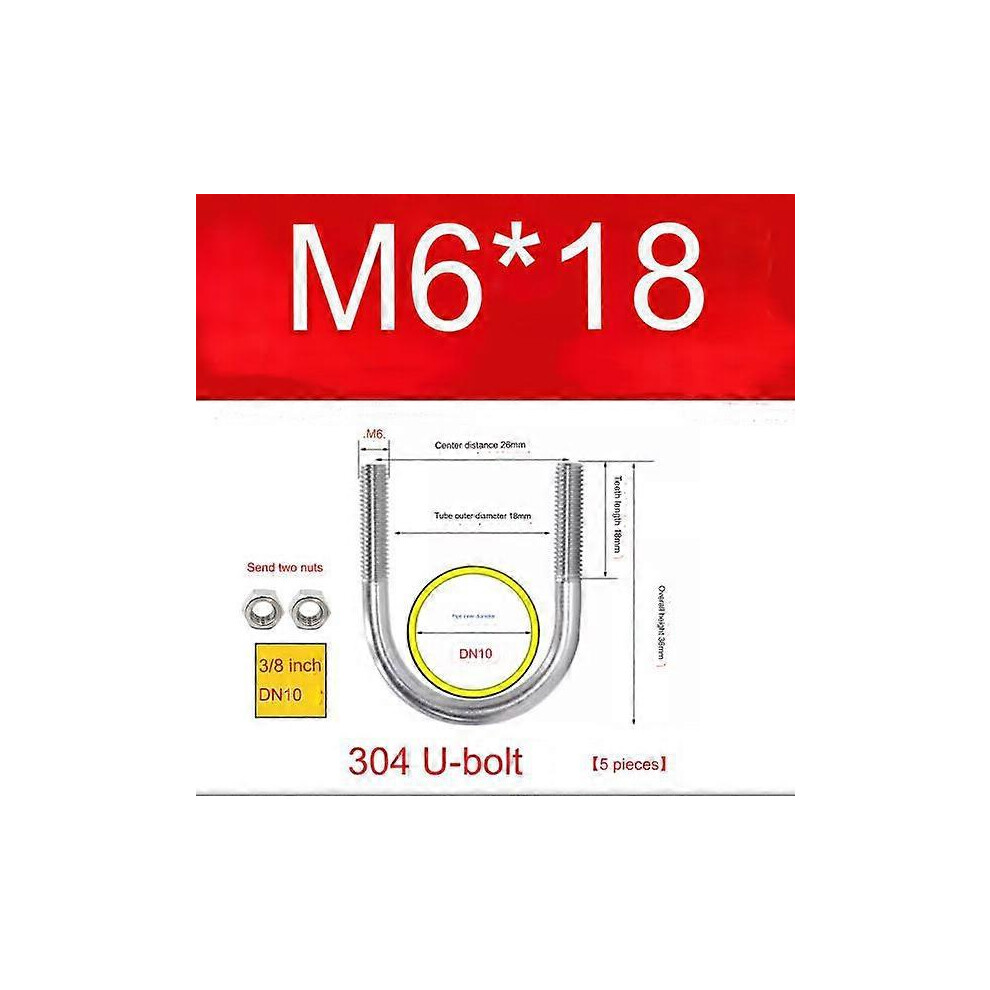 (M6 X 18Mm) Set Of 5 Bolt With Universal U-Shaped Bracket Round Zinc-Plated Steel Fixing Flange For Pipes Tube Clamping Collar Support Interior Exteri 5415817842845