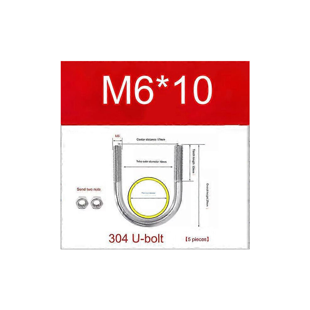 (M6 X 10Mm) Set Of 5 Bolt With Universal U-Shaped Bracket Round Zinc-Plated Steel Fixing Flange For Pipes Tube Clamping Collar Support Interior Exteri 5415817842746