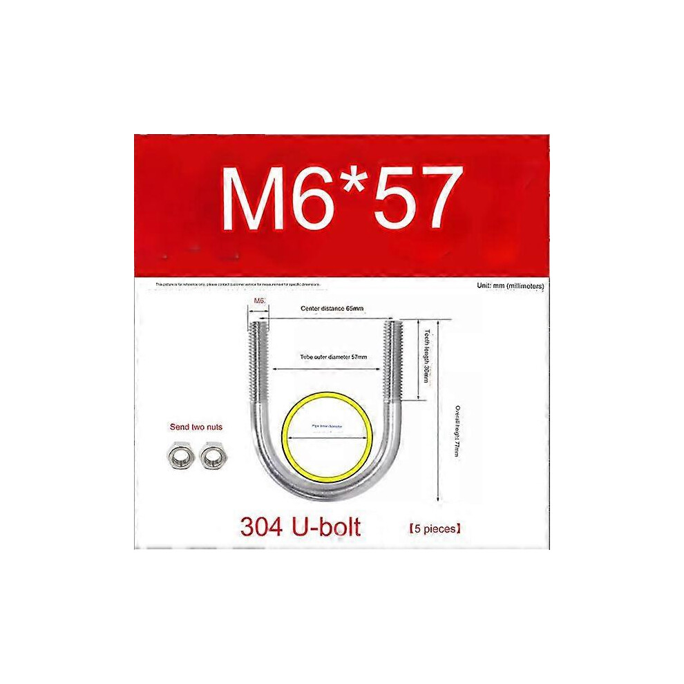 (M6 X 57Mm) Set Of 5 Bolt With Universal U-Shaped Bracket Round Zinc-Plated Steel Fixing Flange For Pipes Tube Clamping Collar Support Interior Exteri 5415817842838