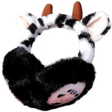 (Black) winter earmuff - Rabbit Fur Spotted Animal Earmuffs Girl Cute Plush Warm Earmuffs