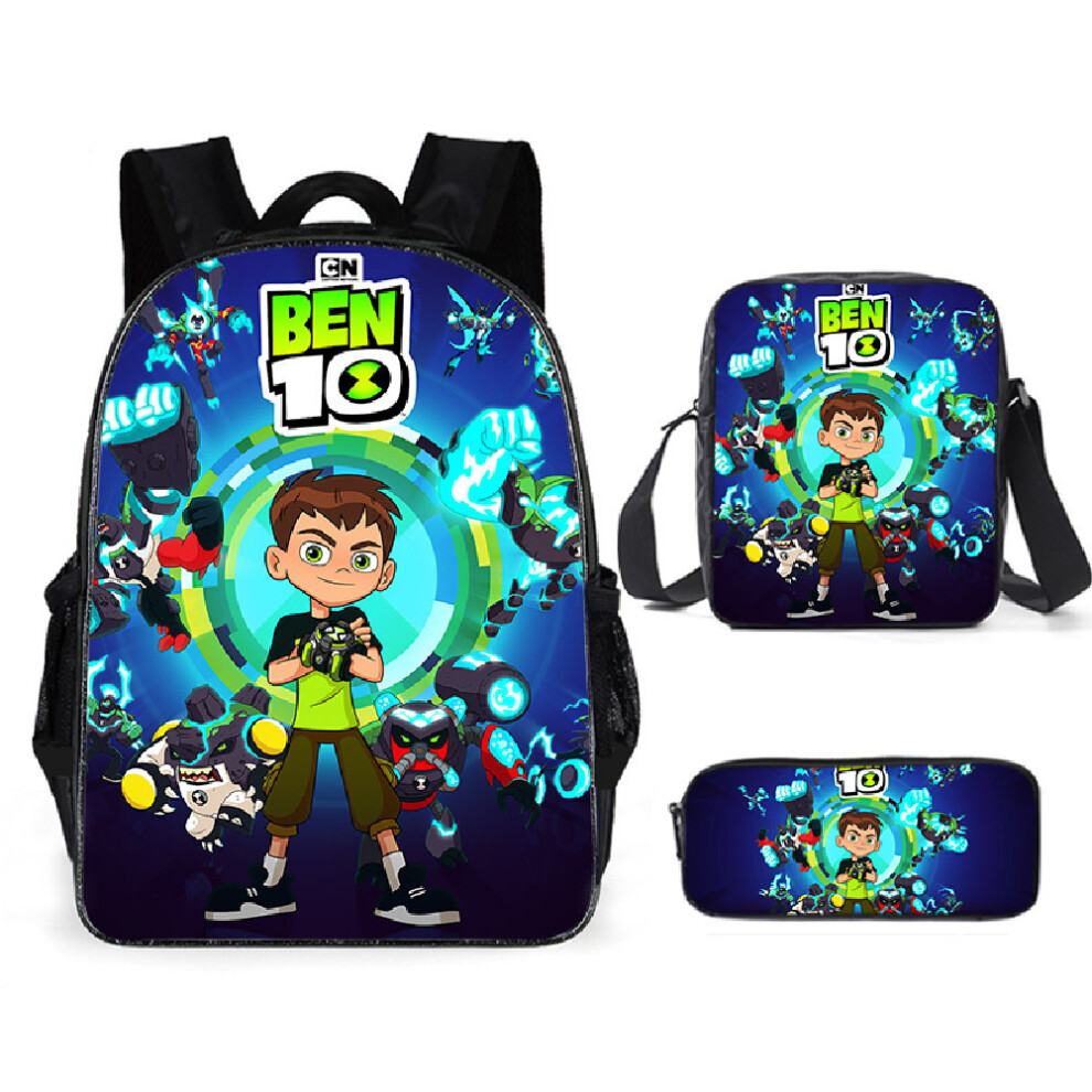(Style C, Three-piece backpack) New style of teenage hacker backpack ben10 student schoolbag cartoon backpack lunch bag shoulder bag pen bag-image-OPC-PGMTKFY-NEW