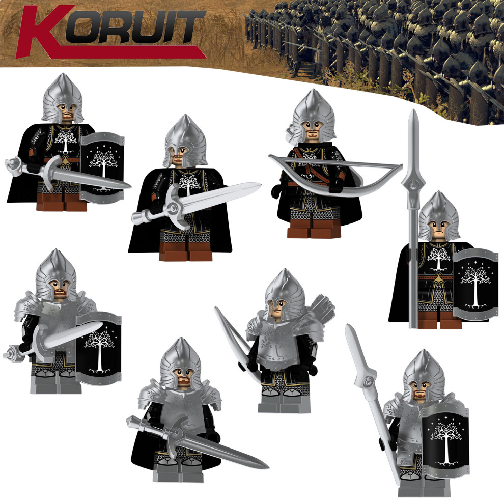 Bonxaif 8Pcs Lord Of The Rings Minifigures Spear Infantry Fit Lego Toys