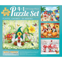 Bits and Pieces - 4-in-1 multi-pack legpuzzels van 300 stukjes voor volwassenen - 300 stuks grote 'speelse kabouters' puzzelsetbundel van Makiko - 16