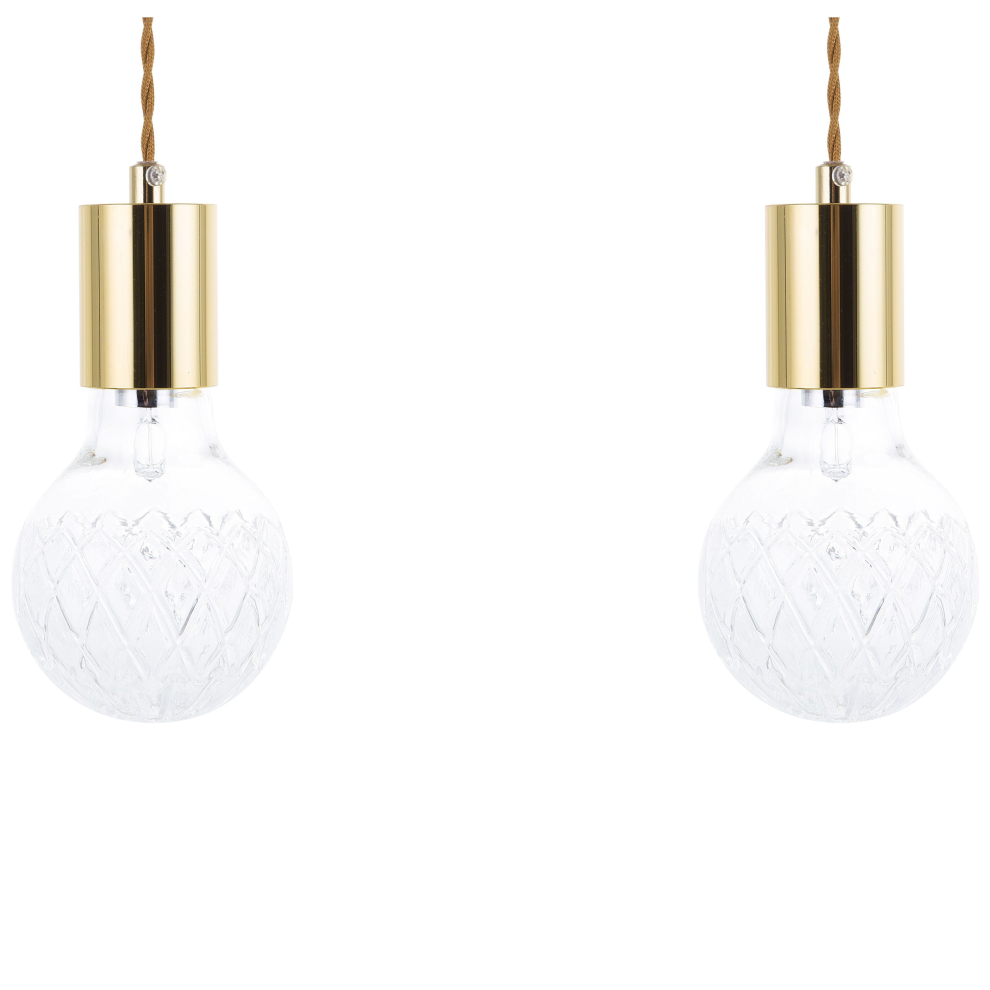 Set of 2 Pendant Lamps ANZA Glass Gold