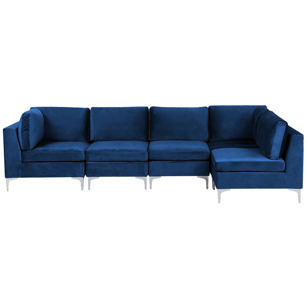 Modular Corner Sofa EVJA Velvet Navy Blue 5 Seater Left Hand