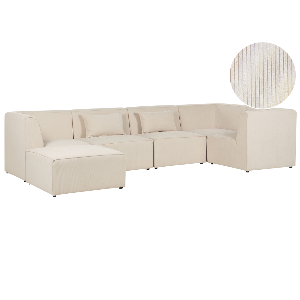 Modular Corner Sofa LEMVIG Corduroy Light Beige with Ottoman 5 Seater Left Hand