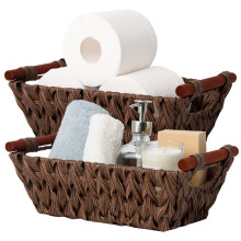 GRANNY SAYS Wicker Storage Baskets Waterproof Wicker Basket with Handles Woven Storage Bins for Pantry Brown 2-Pack