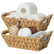 GRANNY SAYS Wicker Basket with Handles Trapezoid Decorative Baskets Waterproof Wicker Storage Baskets for Shelves 2-Pack
