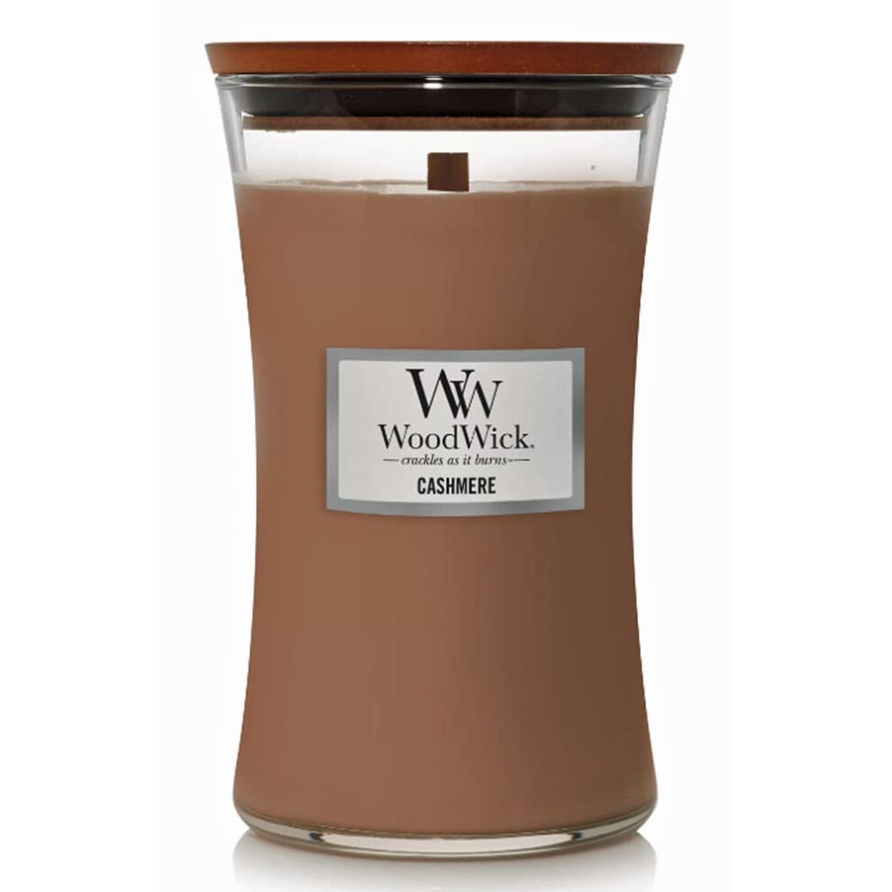 WoodWick Large Hourglass Candle  Cashmere - Premium Soy Blend Wax  Pluswick Innovation Wood Wick  Made in USA