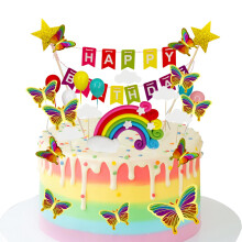 Rainbow Cake Topper Tillykke med f?dselsdagen Cake Toppers 23-stykke kage dekorationss?t Farverige regnbueskyer ballonstjerner til tillykke med f