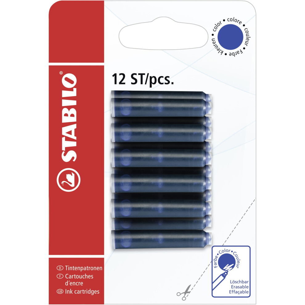 Cartouches d'encre STABILO - Recharge - Blister de 12 - Bleu