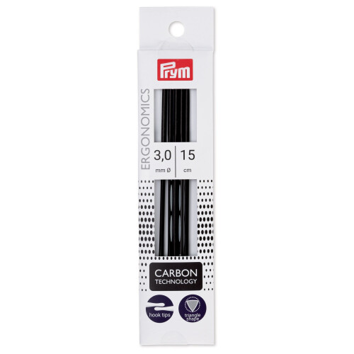 Prym Prym Ergonomics 6"""" Double Point Carbon 3mm 5 Count Strikkepinde Sort