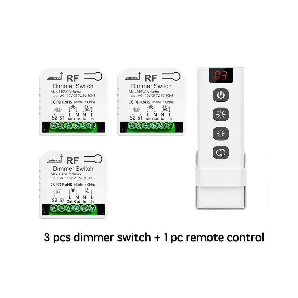 (3 Module 1 Remote) 433Mhz Wireless Dimmer Light Switch Remote Controls Ac 110V 220V Adjustable Brightness Controller For 9180193690507