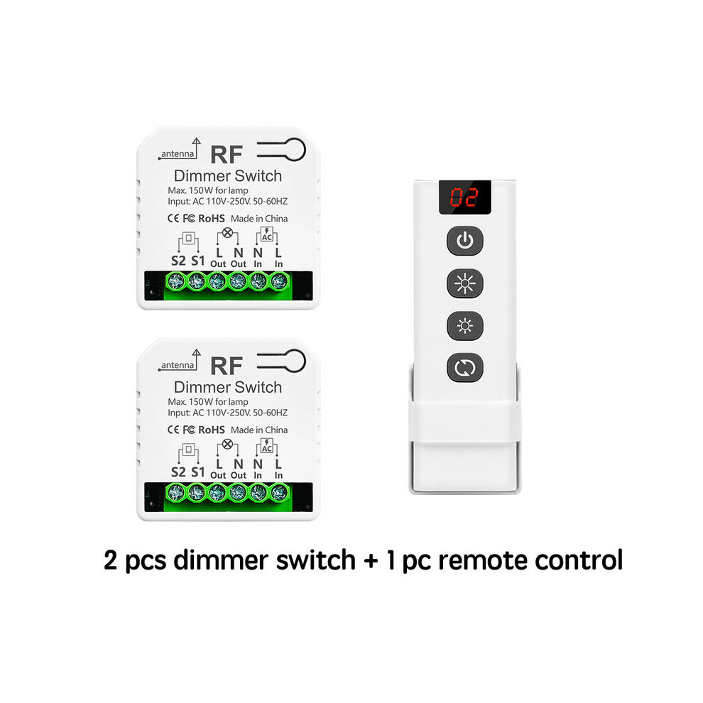 (2 module 1 remote) 433Mhz Wireless Dimmer Light Switch Remote Controls AC 110V 220V Adjustable Brightness Controller for
