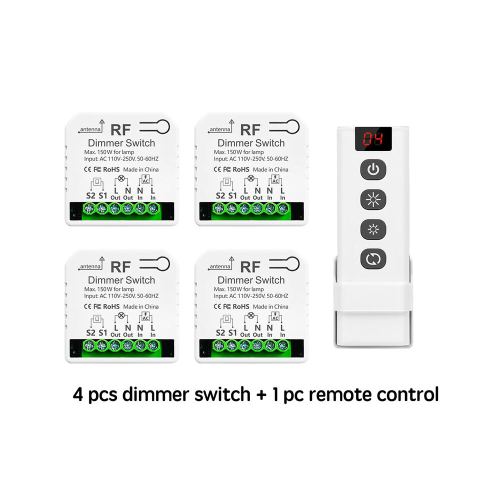 (4 Module 1 Remote) 433Mhz Wireless Dimmer Light Switch Remote Controls Ac 110V 220V Adjustable Brightness Controller For 9180193691382