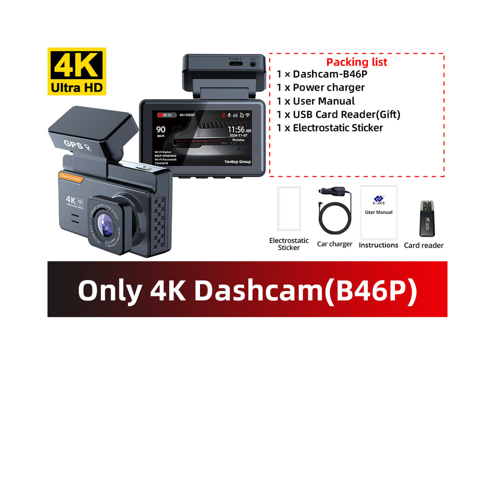 (Only 4K DVR-B46P, 64G) DashCam Auto 4K Mini Car Dvr Video Recorder With GPS WIFI Support Dual Lens 1080P RearView Camera-image-OPC-PGMW7YK-NEW