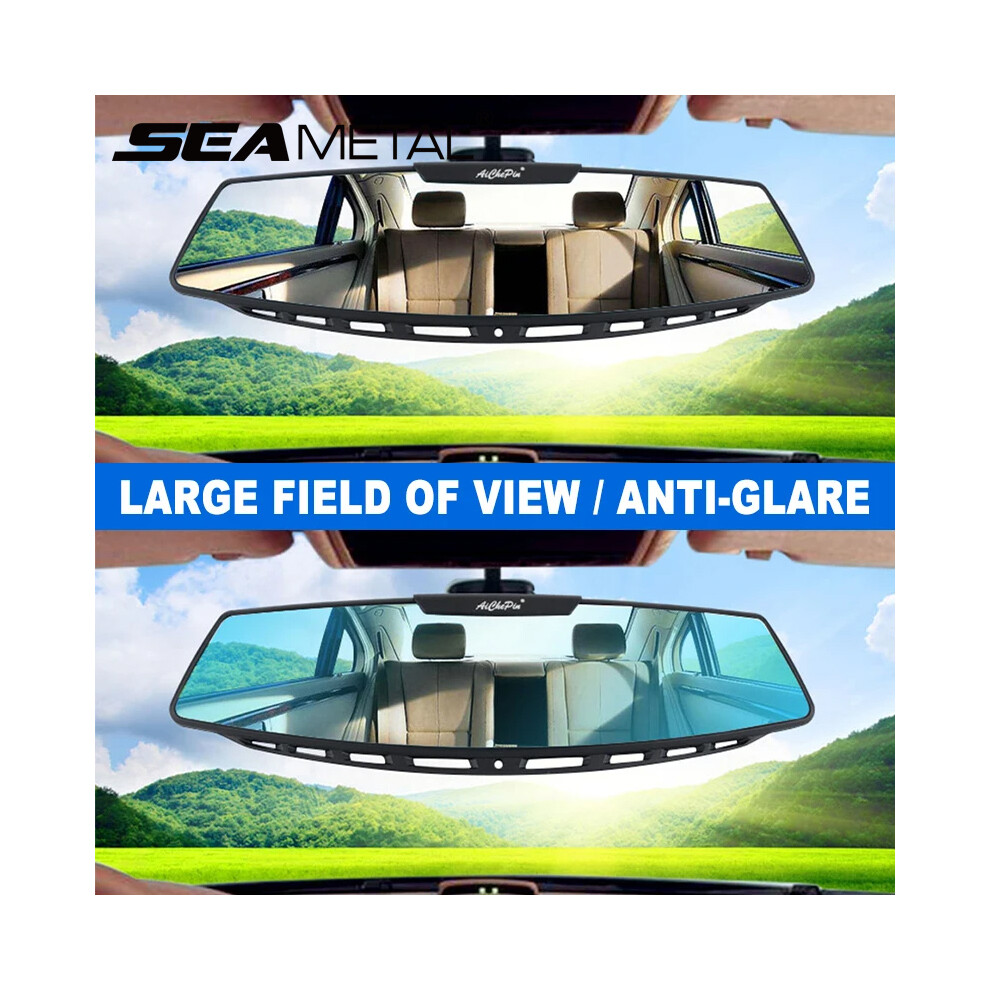 ( Glass) Wide Angle Rear View Mirror Car Interior Curved Rearview Mirror Hd Anti Glare Glass Universal Clip Auto White 9180193703443