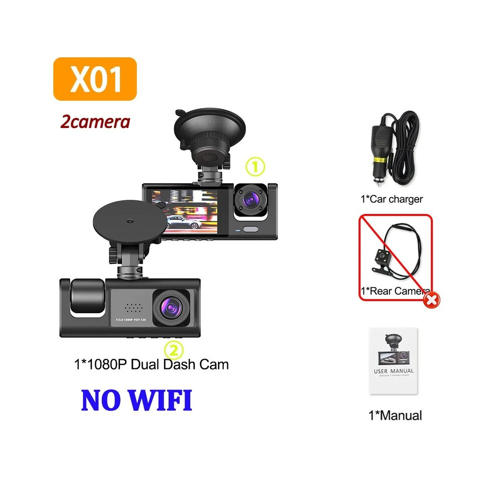 (X01-No Wifi-2Cam, None) Wifi 3Camera Dash Cam For Car Camera 1080P Video Recorder Car Dvr Front Rear View Camera Night Vision 9180193699128