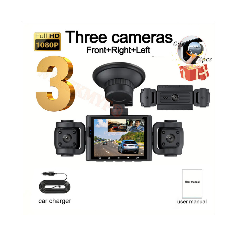 (3Cam-No Rear, 32G) Dash Cam 1080P Front And Carbin Rear View Camera Night Vision Parking Monit Car Dvr 3Way Car Video 9180193707304