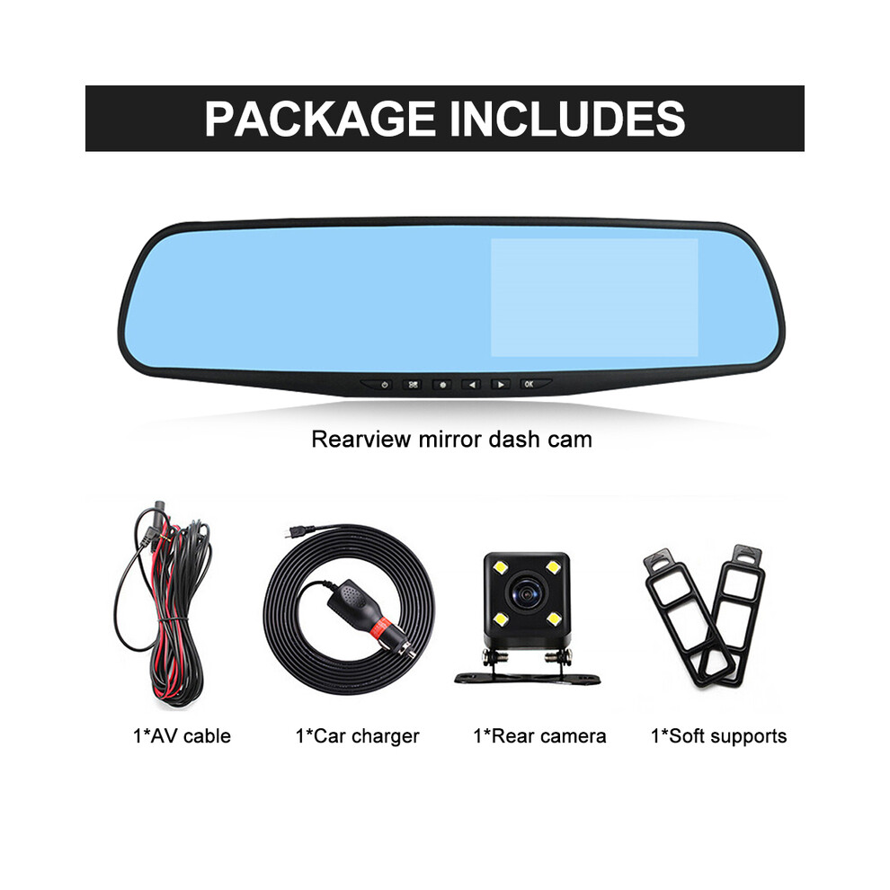 (Front Rear Camera, None) 4.3Inch 1080P Ips Car Dvr Driving Recorder Rearview Mirror Hd Video Dual Lens Car Recorder Front And 9180193698008