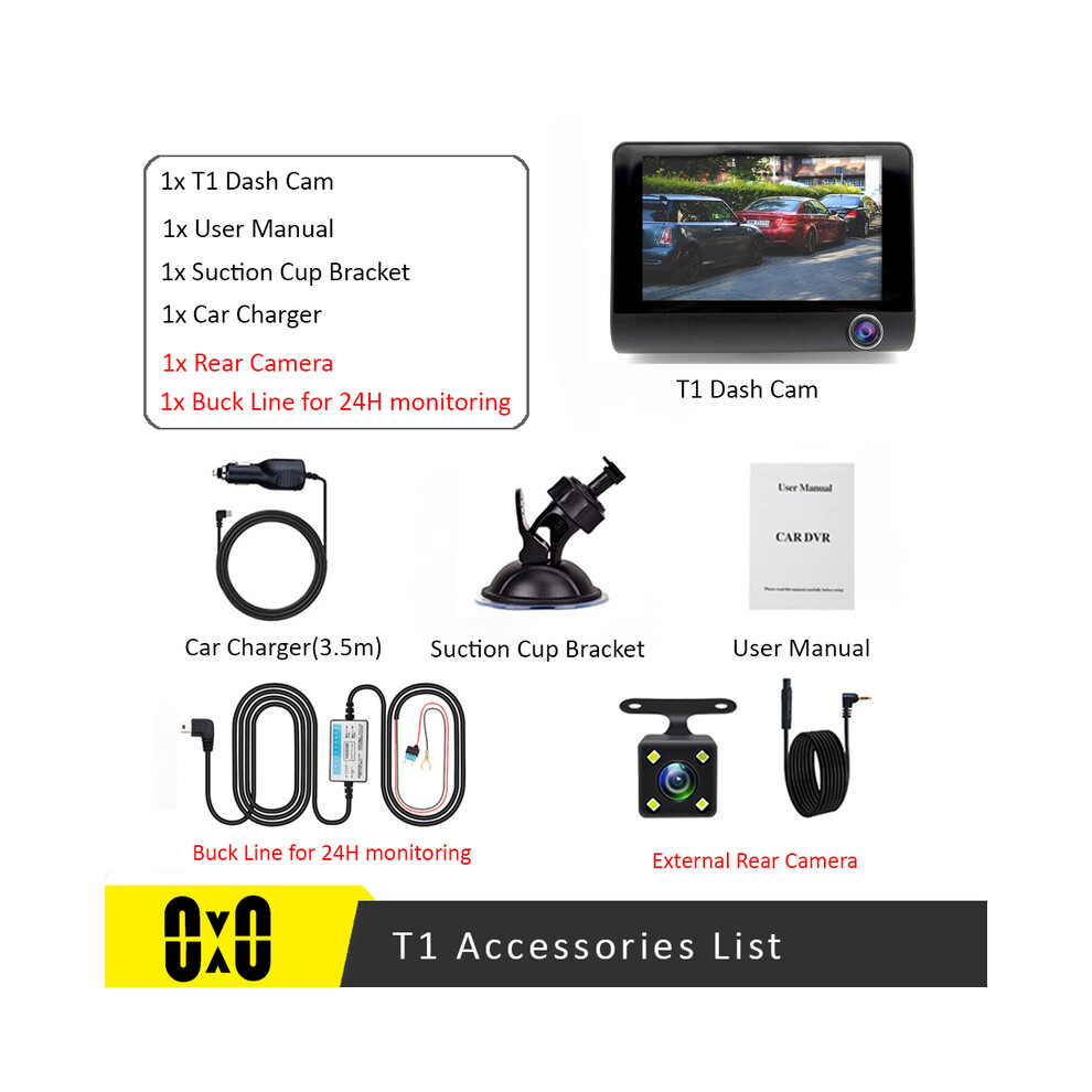 (Buck Line-3 Cameras, 32G) ãTriple Lens Systemã4" 3-Channel Dash Cam - Front/Rear/Interior Car DVR with Night Vision, 24H Parking-image-OPC-PGMW8NG-NEW