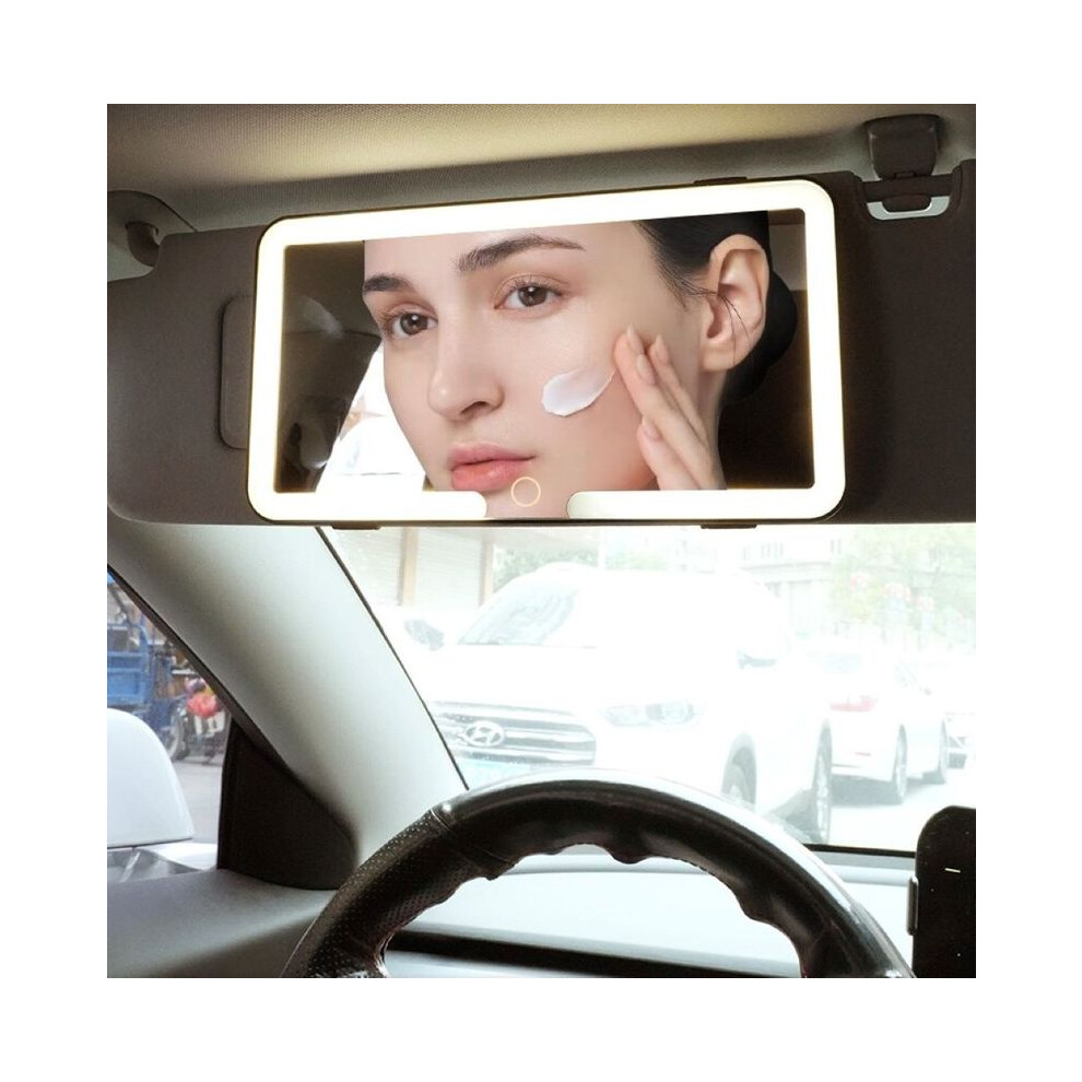 () Car Visor Vanity Mirror Rechargeable Led Makeup Mirror 3 Modes For All Car Universal Sun Black/Light 9180193697643