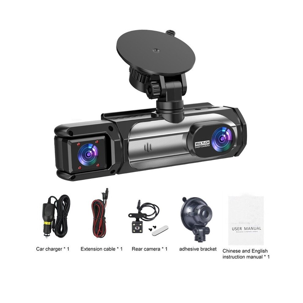 (S33, 32G) 3.16" Triple Lens Dash Cam For Taxi & Commercial Vehicles - 3-Way Front/Interior/Rear Loop Recording 9180193698718