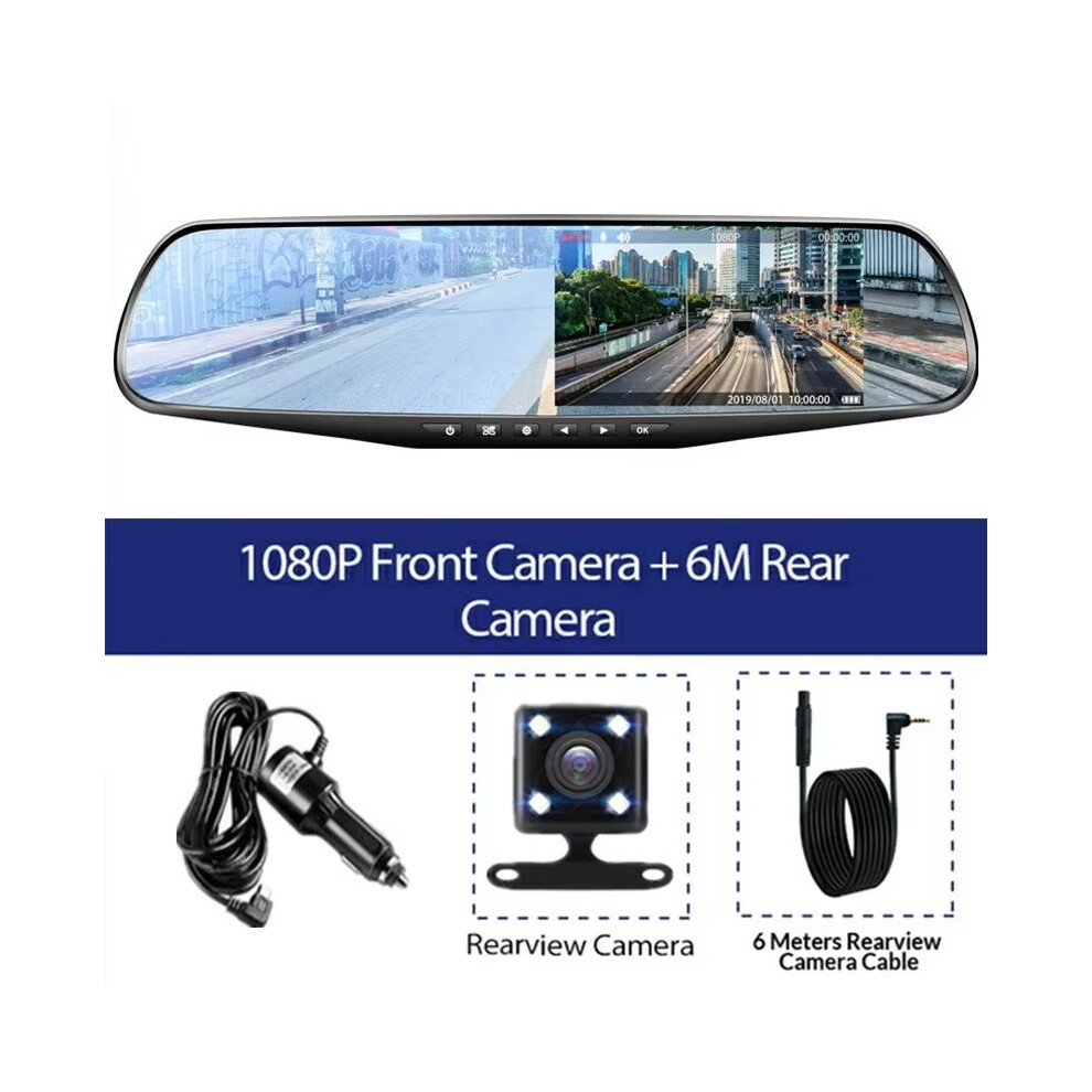(With Rear Camera, None) 4.29Inch Driving Recorder Car Dvr Rearview Mirror Dual Lens Car Recorder 1080P Ips Front And Rear Camera 9180193699630