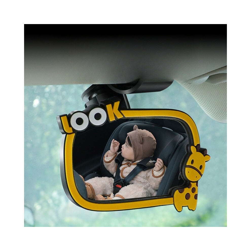 (Yellow) Safety Car Seat Mirror for Rear Facing Infant with 360 Degree Rotatable Shatterproof Baby Mirror for