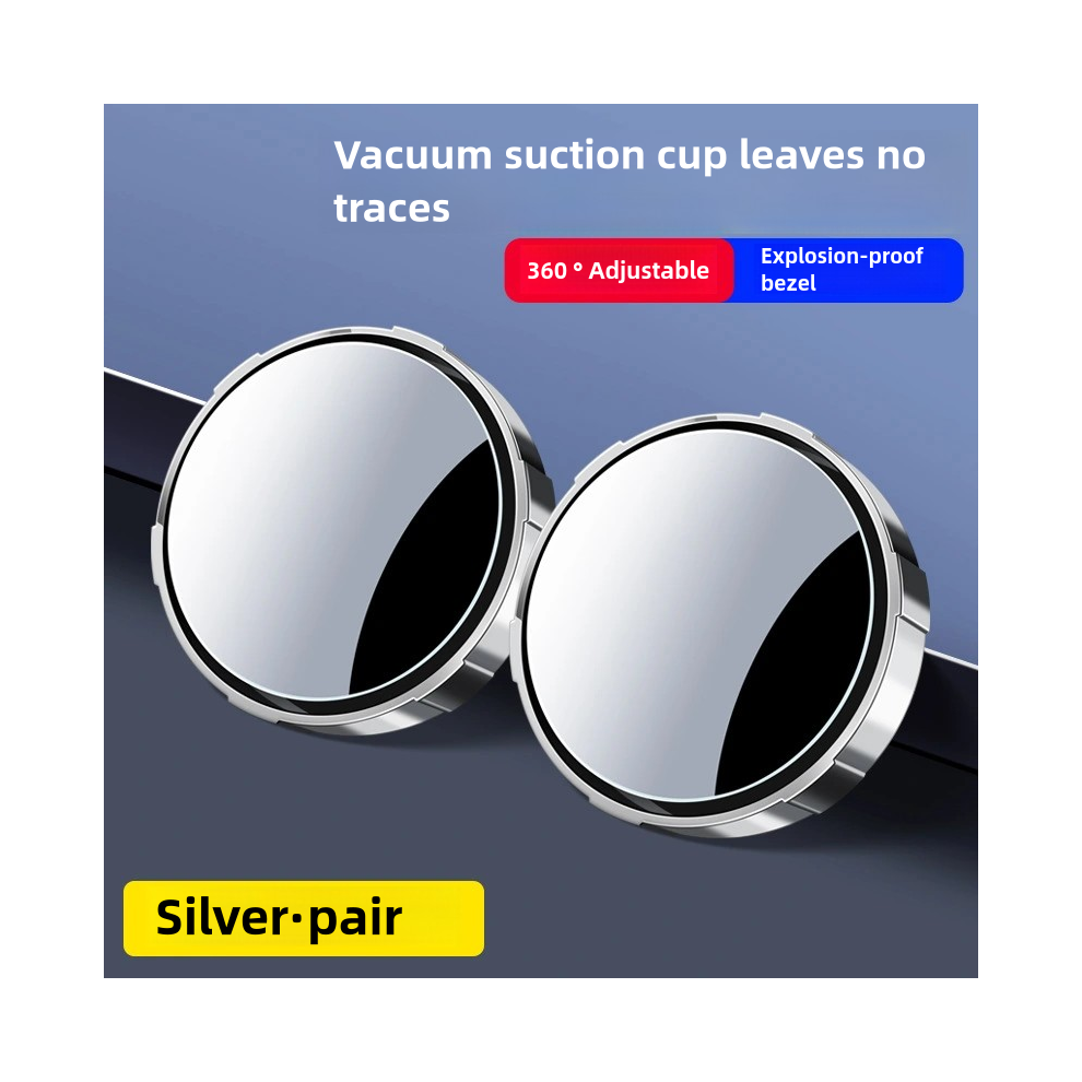 (Silver) Car Rearview Mirror Suction Cup Type Car Small Circular Mirror 360 Degree Rotation Wide-Angle Large Silver 9180193707090