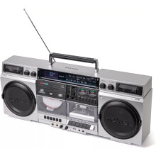 (Silver) Roxel Camden Cassette CD Player Boombox with Radio