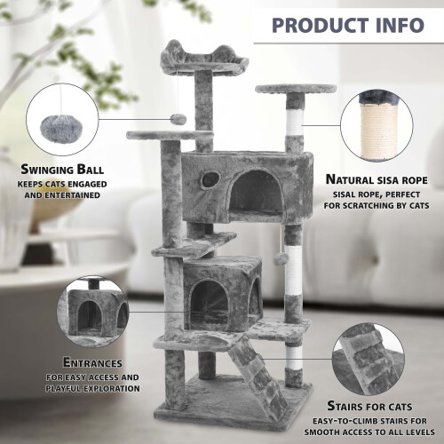 Large Cat Tree Activity Centre Multilevel Scratching Post 138cm Climbing Tower 2