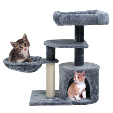 Large Multilevel Cat Tree Scratching Post with Plush Perches, Hideout and Rope Toy - Stable, Easy Assembly